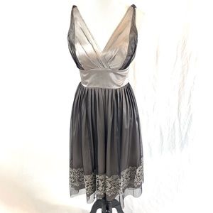 Night Way Pewter Satin Black Tulle Dress